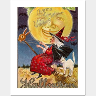 Vintage Halloween Witch Full Moon Posters and Art